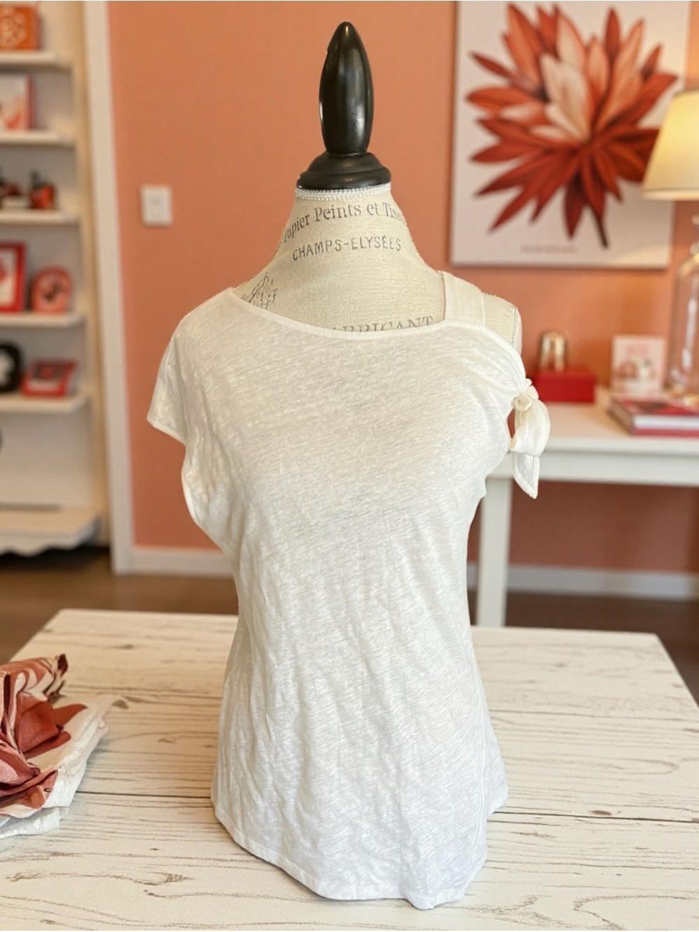 Sundance Off-Shoulder Knot Sleeve Top in Super Soft White Asymmetrical Hem
